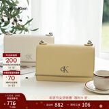 Calvin Klein【新年礼物】通勤单肩包荔枝纹包包金属搭扣链条翻盖CK女包斜挎包 GTR-牛乳白 OS
