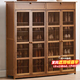 安尔雅新中式鞋柜门口简易鞋架家用收纳透气大容量多层玄关柜 四门加高