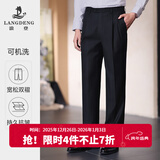 浪登西裤男宽松免烫抗皱四季商务职业正装中年男士直筒双褶西装裤 常规(深蓝色-双褶宽松款)-YA512 36