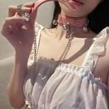 壹昕趣项圈铃铛女仆情趣带链子颈圈男款情趣choker牵引绳脖颈情侣项链sm 粉色铃铛+牵引绳 颈围40