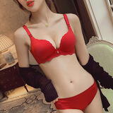 KJ本命年内衣女光面性感小胸聚拢显大马年红色转运文胸罩套装礼盒装