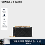 CHARLES&KEITH质感菱格链条小方钱包女包包女包生日礼物新年礼物CK6-10680924 Black黑（新2.0） XS