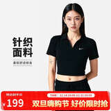 耐克(NIKE)春夏女短袖T恤 POLO衫 运动休闲 简约时尚 DV7885-010黑S