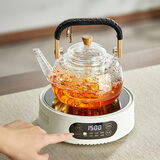 忆壶茶（YIHUTEA）泡茶壶玻璃煮茶壶家用电陶炉煮茶器养生壶 茶具套装玻璃烧水茶壶 1L壶+1500W数显白色炉