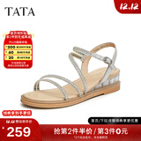 他她（TATA）绝美坡跟凉鞋女外穿一字带时装凉鞋秋季新款7UA03BL4 银色 34