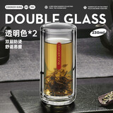 炊大皇玻璃杯耐高温简约家用双层高硼硅玻璃水杯两只套装透明色230ml*2