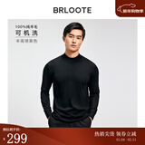 巴鲁特【可机洗】100%纯羊毛衫男士秋冬款修身打底针织衫保暖毛衣 黑色-半高 M （170/92A）