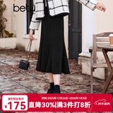 百图betu百图女装冬季新款半身裙复古竖纹肌理鱼尾裙女2311T64 黑色 XS （黑色预售01/18发货）
