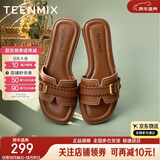天美意女拖鞋度假优雅凉鞋2025新款 棕色 37