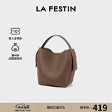 拉菲斯汀门票福桶包2025新款真皮单肩斜挎包女小众手提水桶包 621896 巧克力棕【头层牛皮大号】