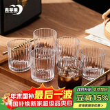 青苹果耐热玻璃咖啡杯300ml6只装 家用玻璃水杯 竖纹茶杯洋酒杯啤酒杯