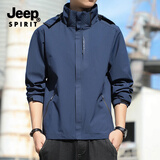 JEEP冲锋衣男士外套春秋季新款夹克男防风连帽上衣服 6266深蓝色【单层】 3XL （建议155-175斤）