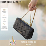 CHARLES&KEITH质感菱格链条小方钱包女包包女包生日礼物新年礼物CK6-10680924 Black黑色 XS