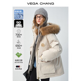 VEGA CHANG【安心绒3.0版】三防羽绒服女冬貉子毛工装派克服外套 浅麸米(安心绒含毛领) S