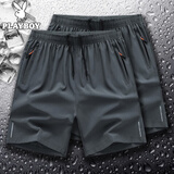 花花公子（PLAYBOY）【两件装】冰丝短裤夏季男士薄款五分裤男运动宽松大码休闲沙滩裤 108灰色+108灰色 3XL （建议145-160斤）