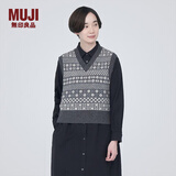 MUJI女式 美利奴羊毛 图案编织 V领背心 马甲针织衫休闲百搭 BA1ODA3A 炭灰色图案 S（155/80A）