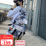 viney书包男女ins初中高中大学生简约背包潮流大容量双肩包蓝色