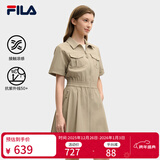 斐乐 斐乐官方女装梭织工装连衣裙2025夏季新款时尚凉感防晒收腰裙子 荒草卡其-LK L 170/88A/L