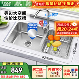 欧琳（OULIN）厨房水槽双槽洗菜盆双槽304不锈钢加厚洗碗槽双槽左右任选