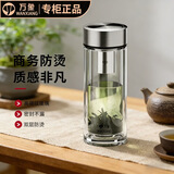 万象双层玻璃杯男女士商务办公泡茶杯加厚大容量便携车载隔热防烫水杯 V303R拉丝盖-适中款370ml