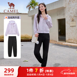 骆驼（CAMEL）加绒连帽运动服女装束脚休闲两件套装 C24CAYL6605 星月紫/黑 M