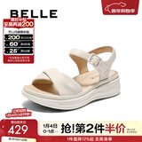 百丽（Belle）宽条带休闲凉鞋女商场同款真皮厚底凉鞋D6N2DBL5 米白 34 (220mm)