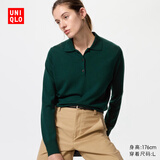 优衣库女装精纺美利奴羊毛POLO领针织衫/通勤478333 55 青绿色 XS /150/76A