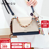 红谷包包女包牛皮单肩包女士包丝巾装饰链条手提包小包新年礼物 米白