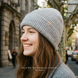 CACUSS帽子女秋冬纯羊毛针织帽时尚保暖毛线帽女防风护耳套头帽 云银灰