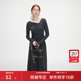 范思蓝恩秋季设计感针织T恤半身裙时尚套装女秋装新款慵懒高腰半身裙女 深灰色（上衣） L