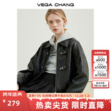 VEGA CHANG机车风皮衣女春季2026年韩版一字扣PU皮夹克短外套 黑色 M