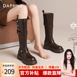 达芙妮骑士靴女长靴长筒靴百搭学院风气质皮带扣调节2025冬季新款 棕色 38 (240mm) 标准码