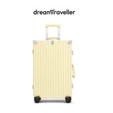 梦旅者复古行李箱万向轮铝框拉杆箱密码箱包大容量学生旅行箱登机箱男女 柠檬黄卡扣 24英寸 （托运箱+磨砂箱体）
