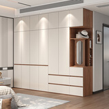 雍胜衣柜卧室家用储物柜子平开门简约大衣柜多功能小户型成品收纳衣橱 浅胡桃色+乳白色门 2.4米衣柜+顶柜/2.7米高