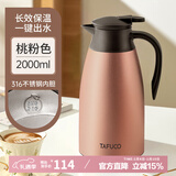 泰福高（TAFUCO）保温壶316不锈钢热水瓶家用大容量暖水壶暖壶T1267-桃粉色-2.0L