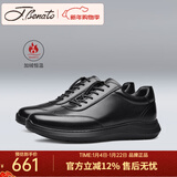 宾度（J.Benato）【品牌旗舰】男鞋男士休闲皮鞋春夏季男头层牛皮黑色运动鞋 黑色-加绒款 39 (245mm)