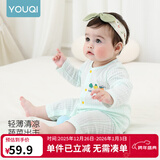 优奇婴儿衣服夏季薄款纯棉连体衣新生幼儿睡衣宝宝纱布哈衣夏装空调服 纯棉款【闭档】水绿 80cm