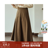 茵曼（INMAN）羊毛呢半身裙2025春秋女装新款小个子百褶A字裙子 咖啡色 S