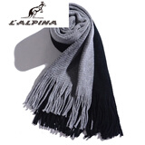 阿尔皮纳袋鼠2025双色拼接撞色围巾男女学生冬季新款时尚百搭流苏披肩保暖围脖 6654围巾黑色拼灰色
