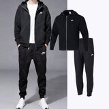 耐克（NIKE）男装运动套装冬季新款跑步休闲保暖连帽夹克上衣运动长裤两件套 经典夹克套装/针织 M/170