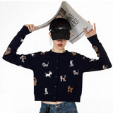 ICH MODE美式针织衫开衫女春季毛衣轻奢外套上衣打底衣短款慵懒风黑色 M