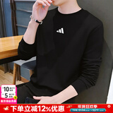 阿迪达斯（adidas）卫衣男装25冬新款运动服棉质透气舒适跑步长袖休闲圆领时尚套头衫 黑/时尚徽标/柔软亲肤/热销款 L 码【175-180cm/150-160斤】