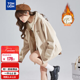 唐狮（TonLion）2025针织外套女休闲卫衣开衫连帽上衣 加绒款/浅卡其 L