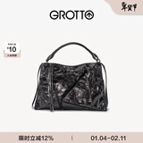 GROTTO个乐翻领包真皮大容量通勤小众机车风手提单肩斜挎包通勤新年礼物 暗夜银 S