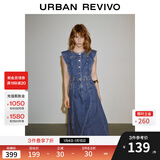 UR2025夏季新款女装复古牛仔荷叶边牛仔连衣裙UWG850114 蓝色1 XL