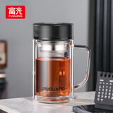 富光高硼硅玻璃杯大容量带茶隔水杯便携带把办公泡茶杯子办公杯双层