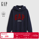 GAP女装2025秋季新款撞色Logo宽松抓绒套头连帽衫卫衣上衣 海军蓝 M (165/88A) 亚洲尺码