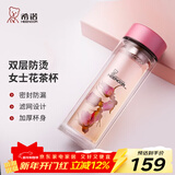 希诺（heenoor）双层玻璃杯家用女士带滤网个性潮流清新花茶杯隔热防烫便携水杯 水晶粉220ml