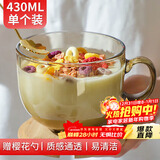 拜杰早餐杯燕麦杯玻璃碗茶色玻璃杯杯子牛奶杯马克杯水杯带勺子430ML