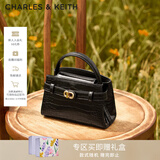 CHARLES&KEITH鳄鱼纹凯莉包手提斜挎婚包包女包生日礼物新年礼物CK2-50270880-1 Black黑色 S